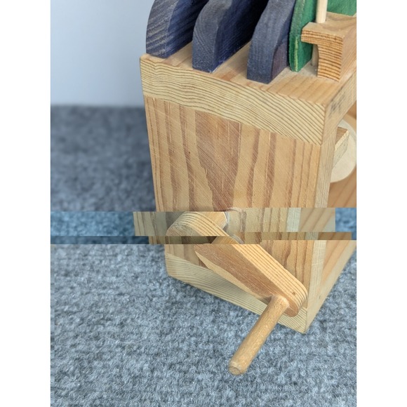 Vintage Wooden Automaton Hand Crank Wood Toy Decor Dolphin Sunset Palm Trees - Picture 10 of 14